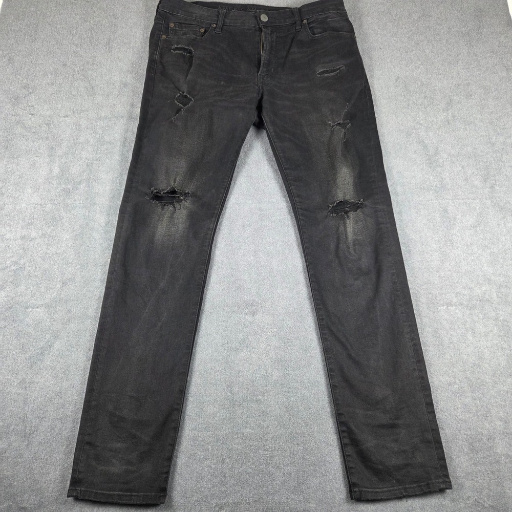 American Eagle Slim Jeans Mens 33x32 Black Good Distressed Next Level Flex Rip